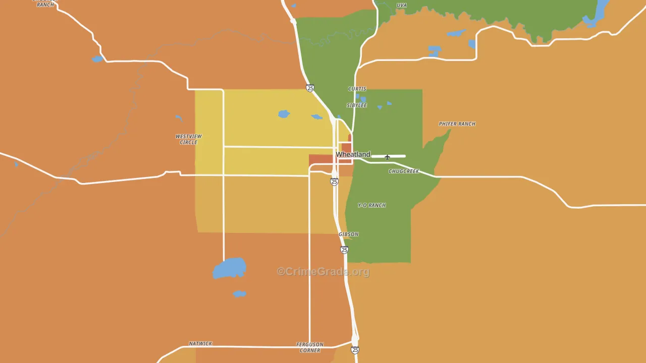 Wheatland, WY Map of Theft Rates