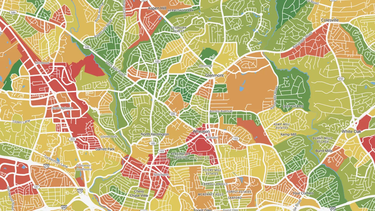 Wheaton, MD Map of Theft Rates