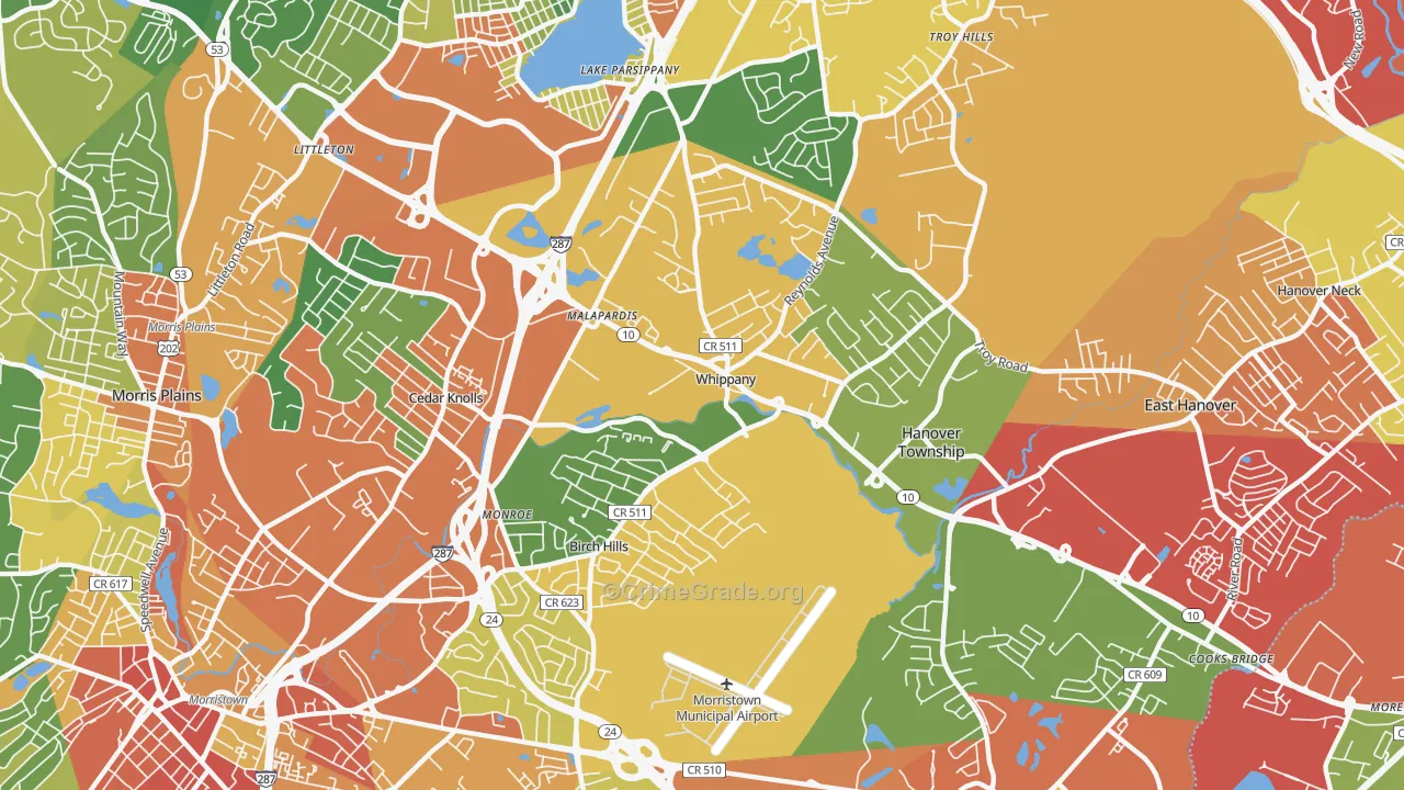 Whippany, NJ Map of Theft Rates