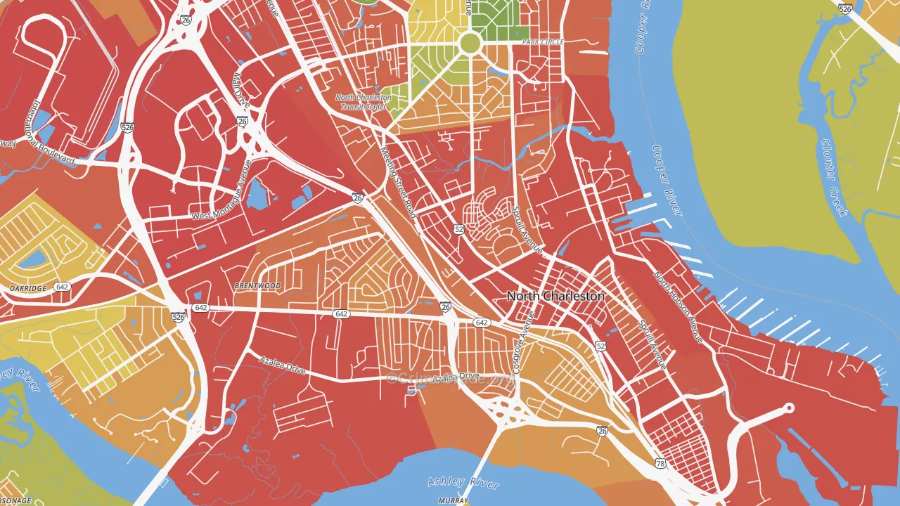 Whipper Barnoy, North Charleston, SC Map of Theft Rates