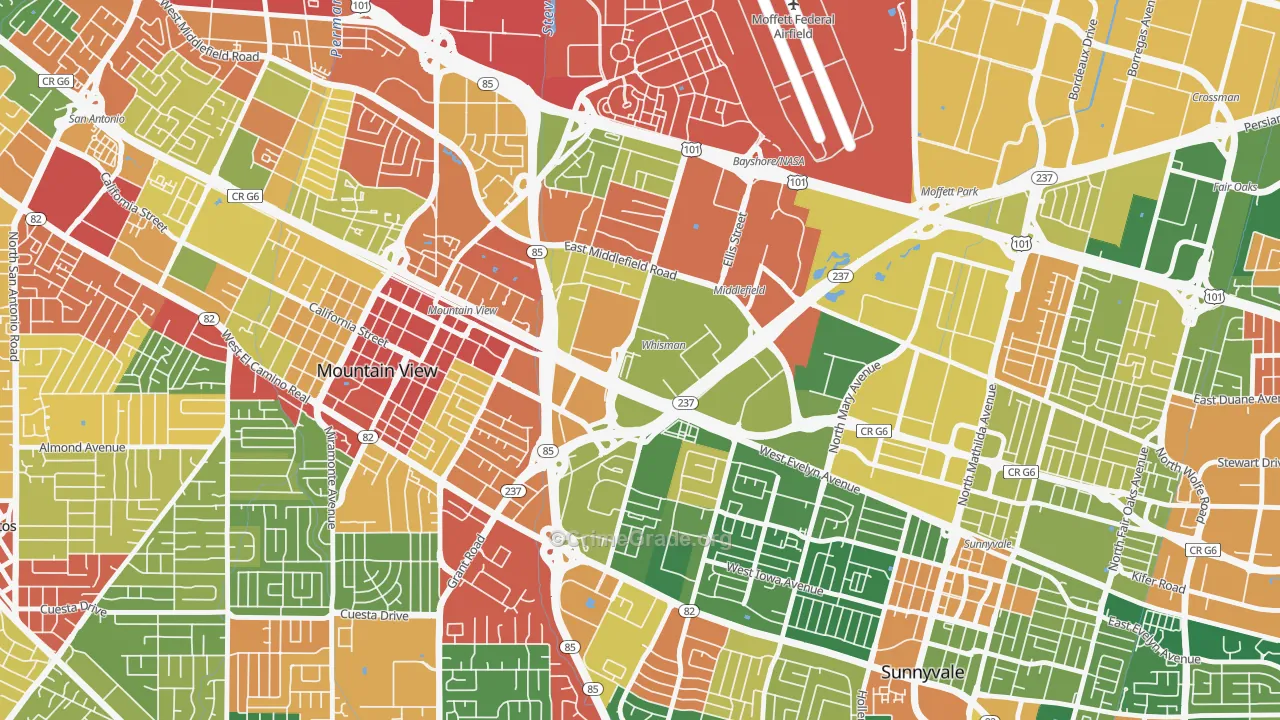 Whisman Station, Mountain View, CA Map of Theft Rates