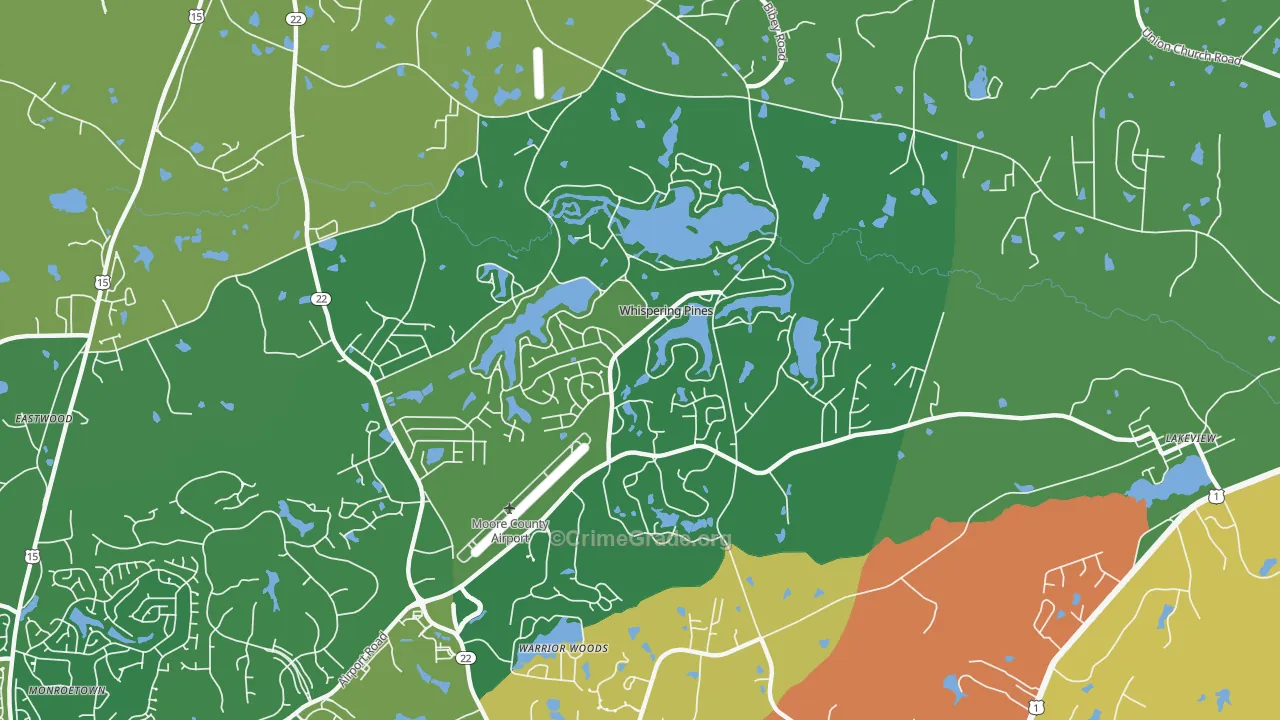 Whispering Pines, NC Map of Theft Rates