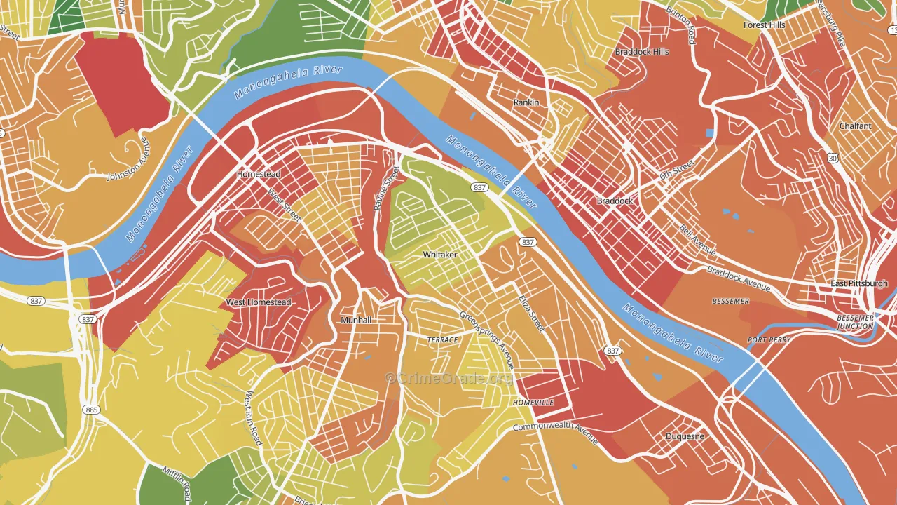 Whitaker, PA Map of Theft Rates