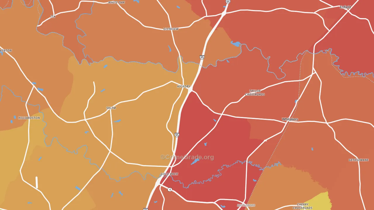 Whitakers, NC Map of Theft Rates