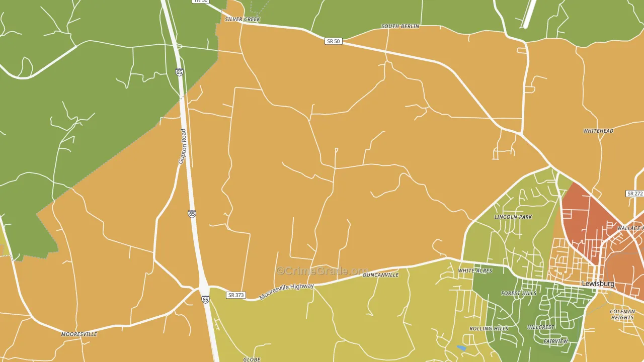 White Acres, TN Map of Theft Rates