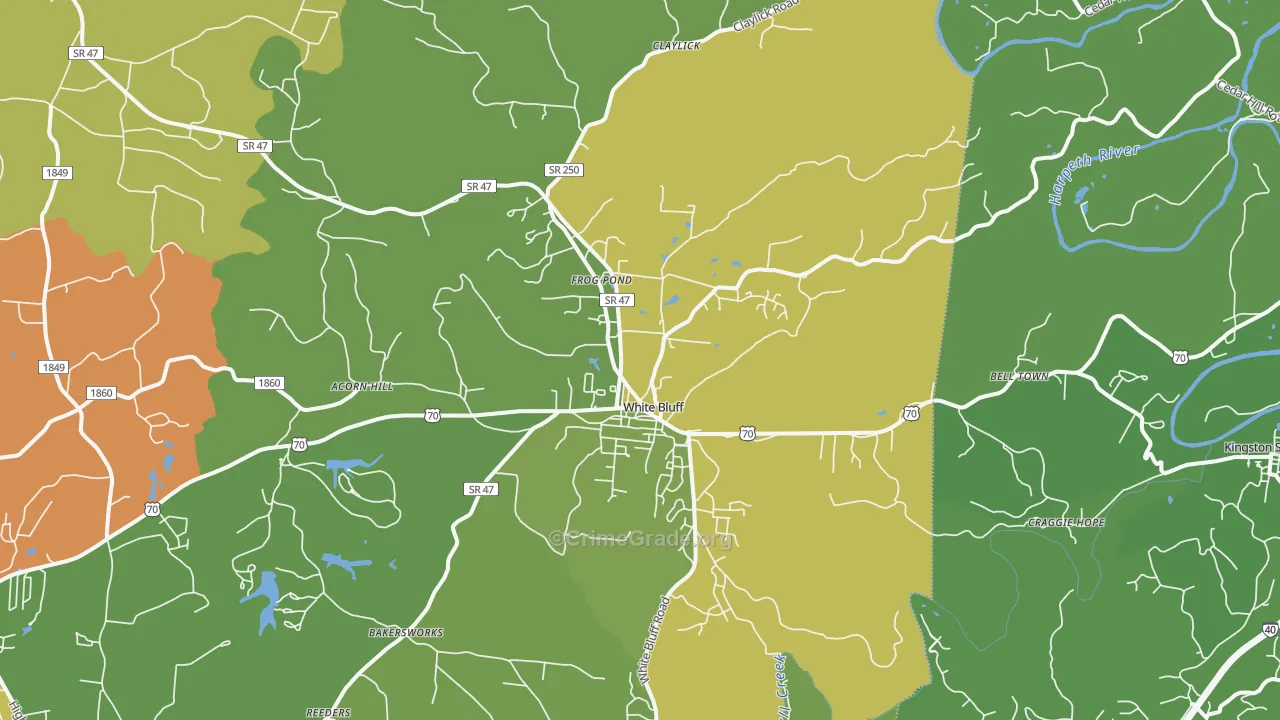 White Bluff, TN Map of Theft Rates