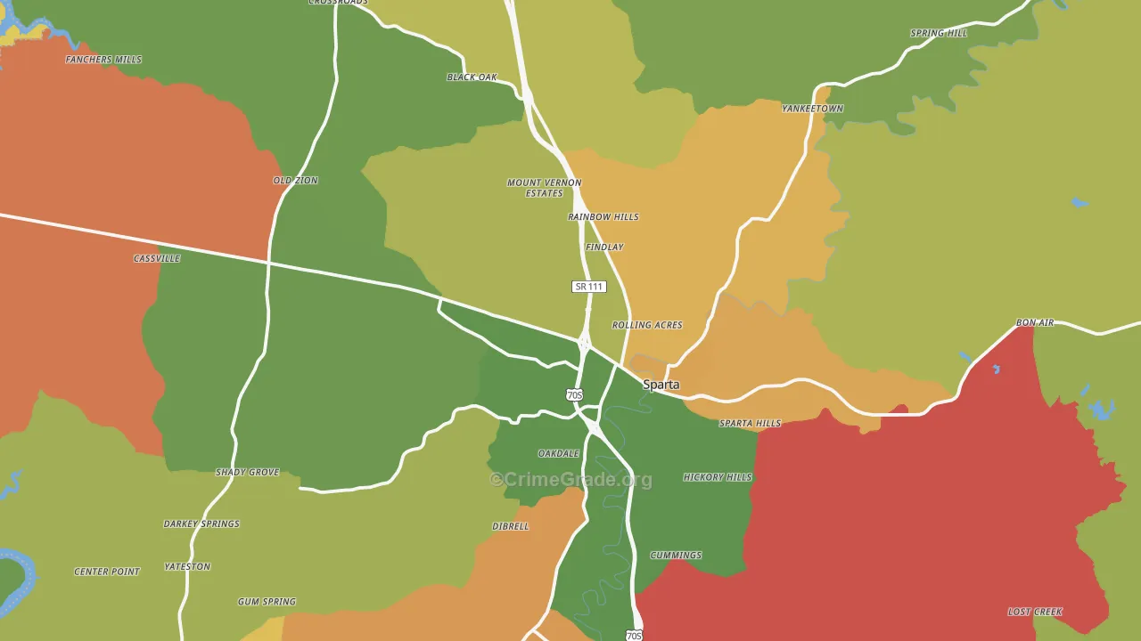 White County, TN Map of Theft Rates