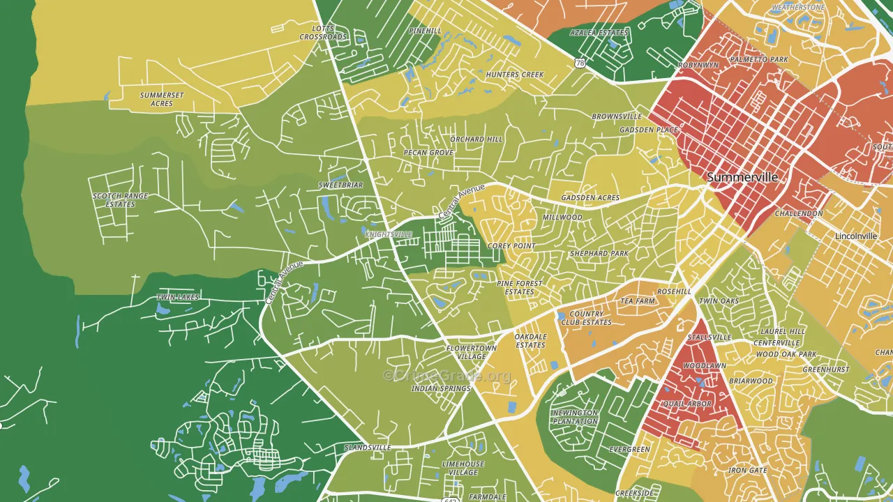 White Gables, Summerville, SC Map of Theft Rates