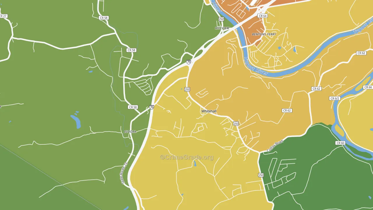 White Hall, WV Map of Theft Rates