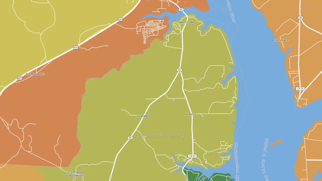 White Oak, AL Map of Theft Rates