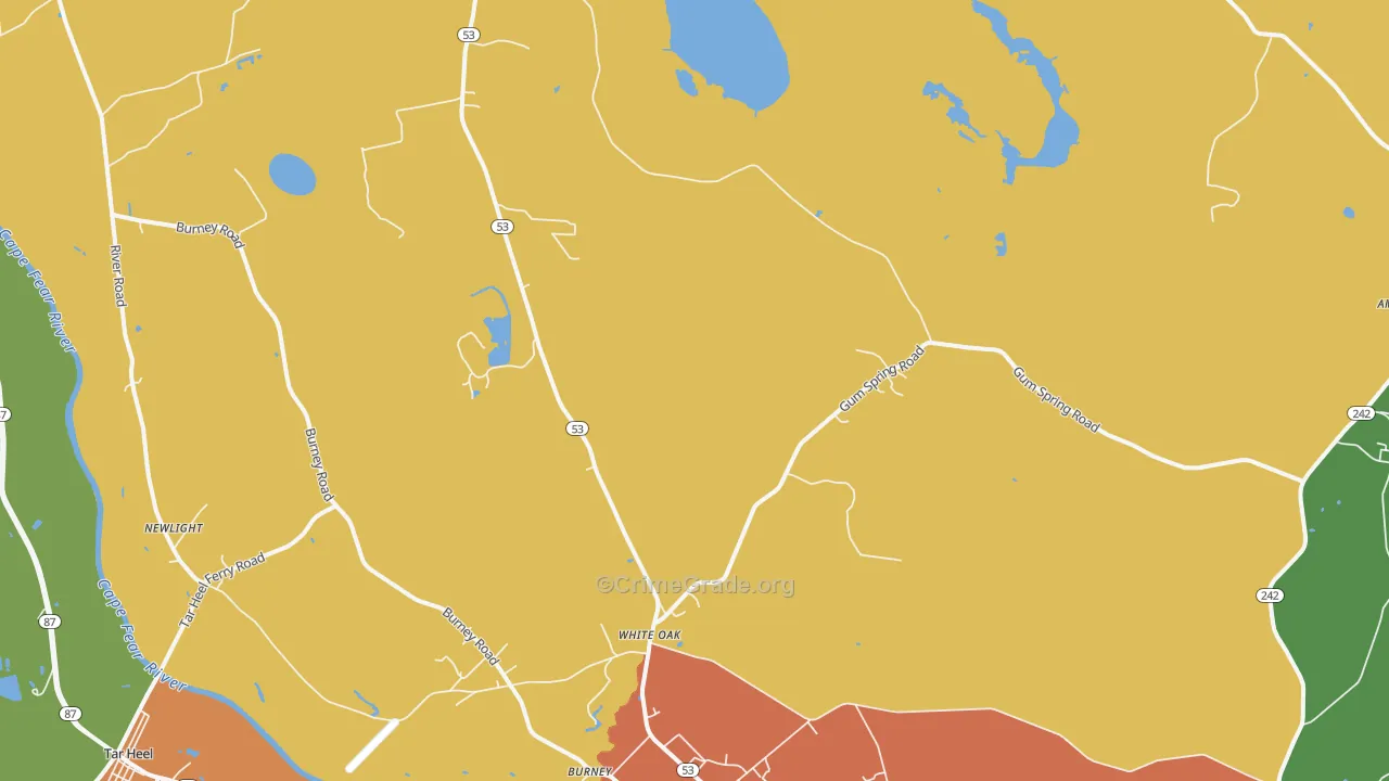 White Oak, NC Map of Theft Rates