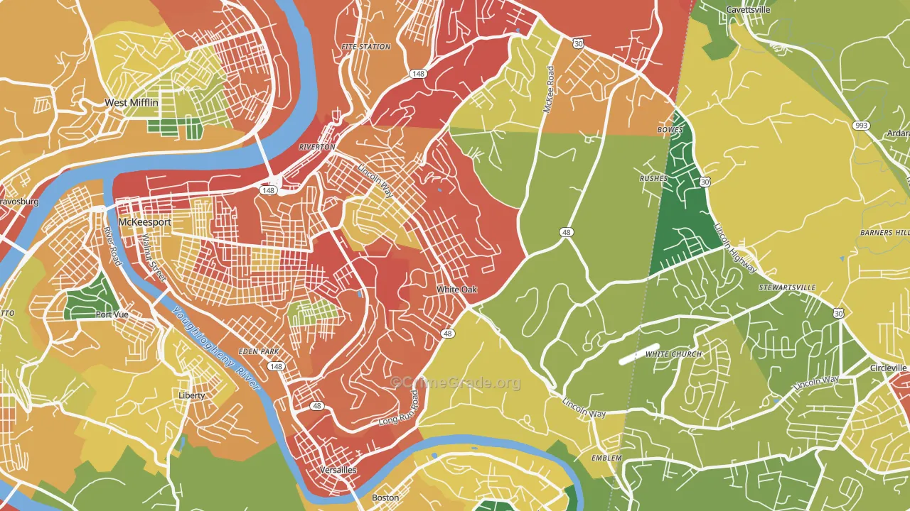 White Oak, PA Map of Theft Rates