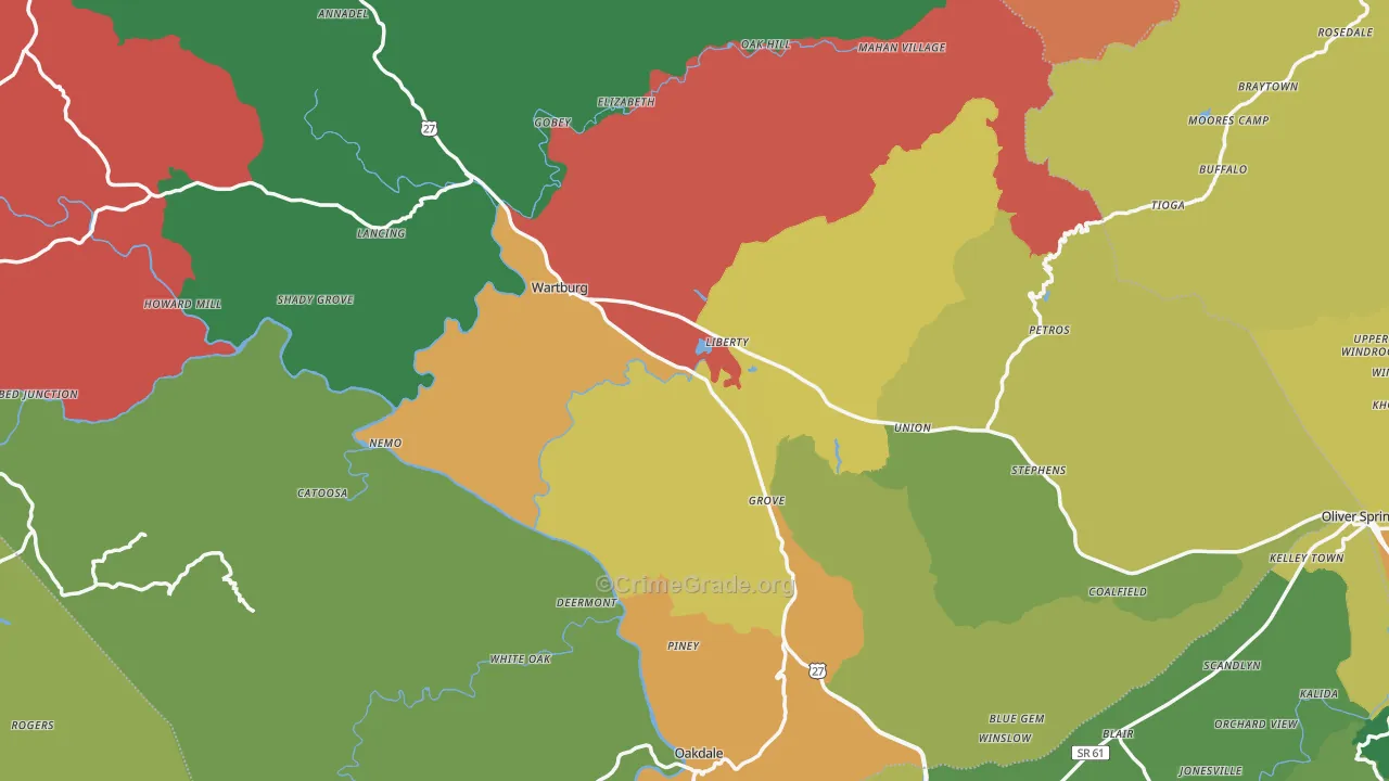 White Oak, TN Map of Theft Rates
