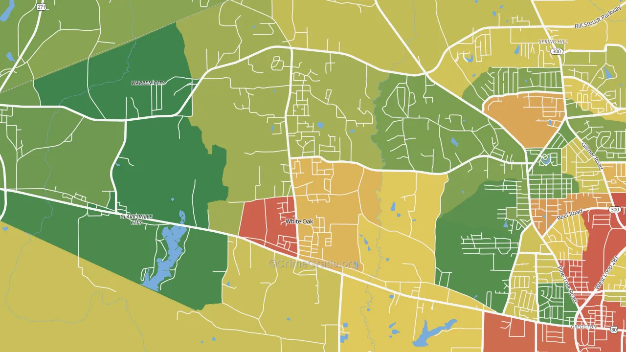 White Oak, TX Map of Theft Rates