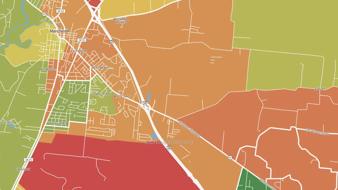 White Oaks, TN Map of Theft Rates