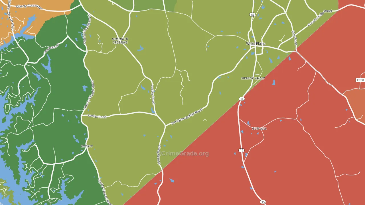 White Plains, GA Map of Theft Rates