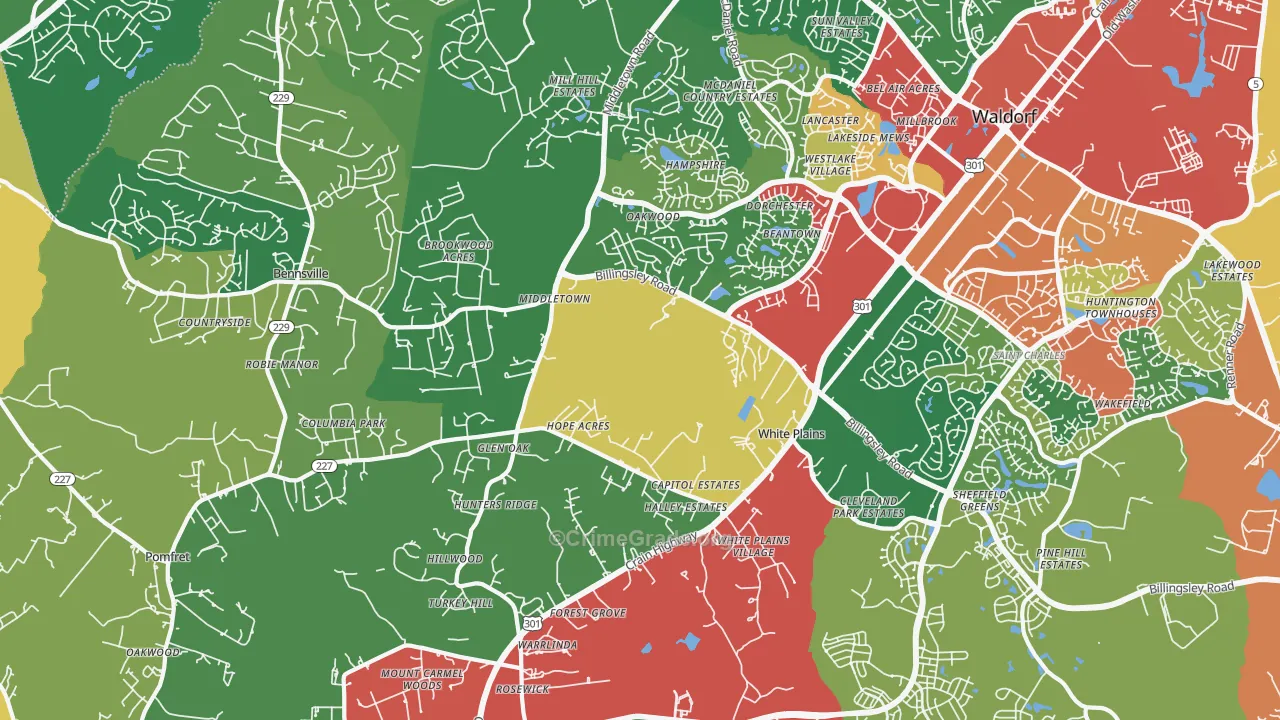 White Plains, MD Map of Theft Rates