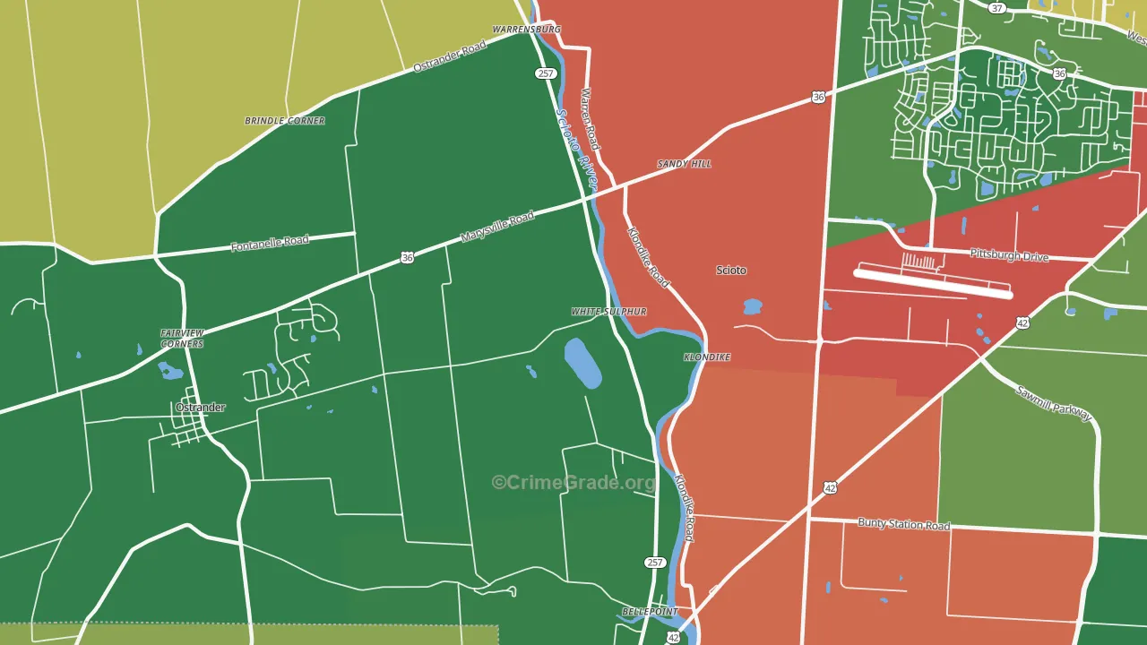 White Sulphur, OH Map of Theft Rates