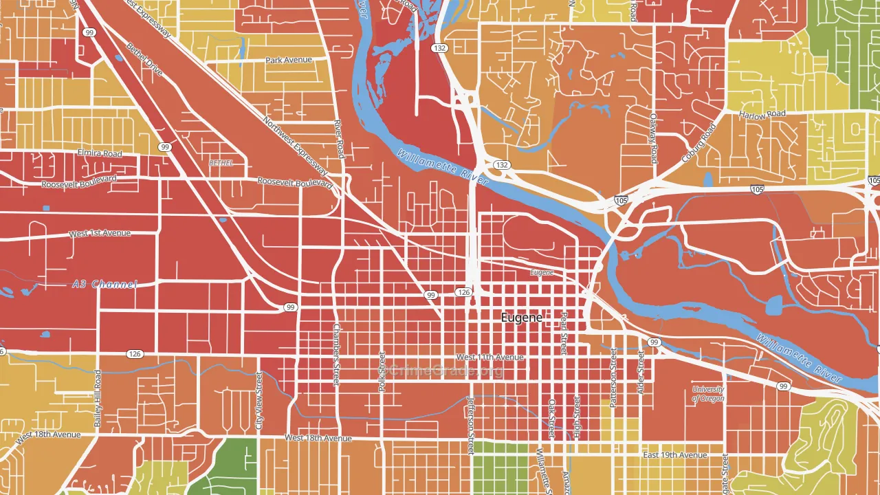 Whiteaker, Eugene, OR Map of Theft Rates