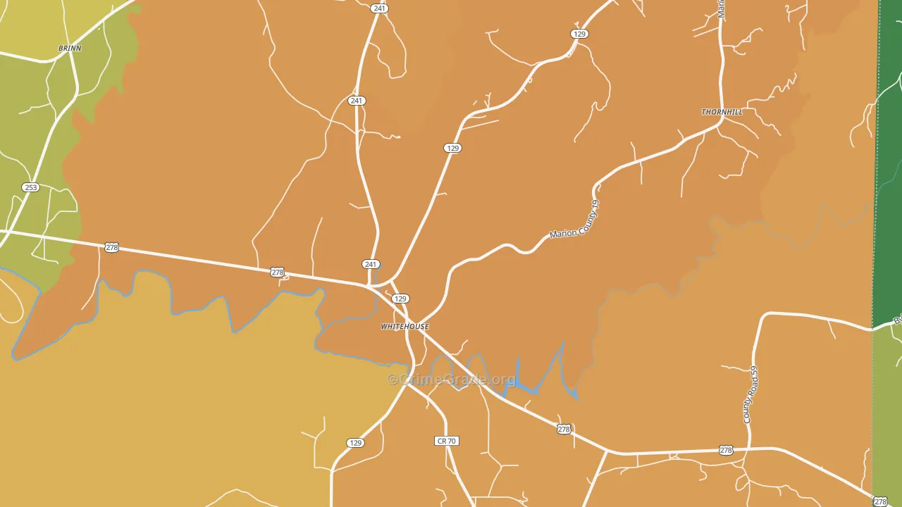 Whitehouse, AL Map of Theft Rates