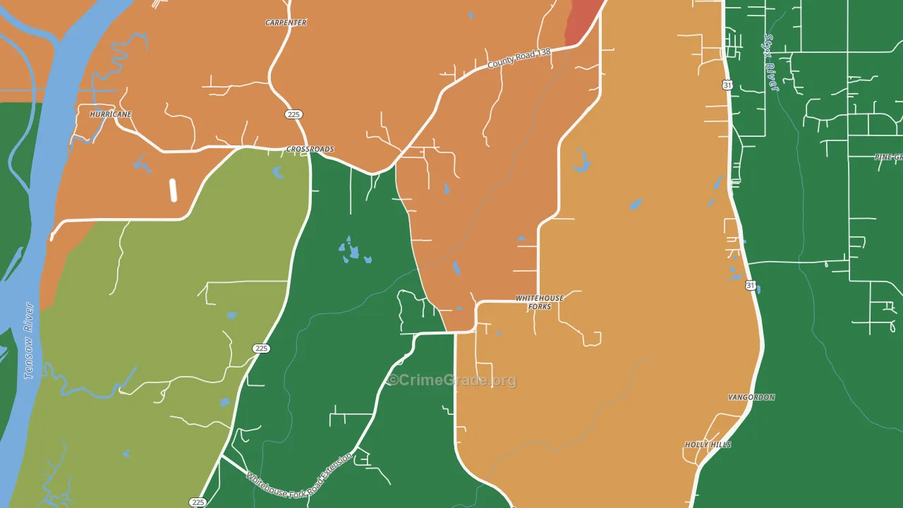 Whitehouse Forks, AL Map of Theft Rates