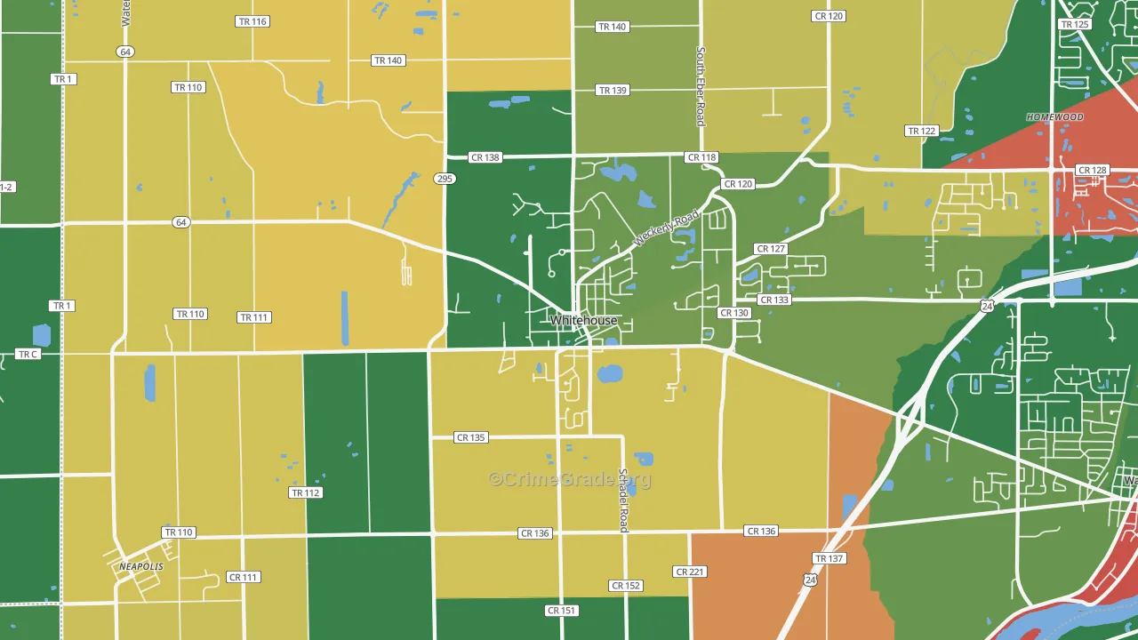Whitehouse, OH Map of Theft Rates