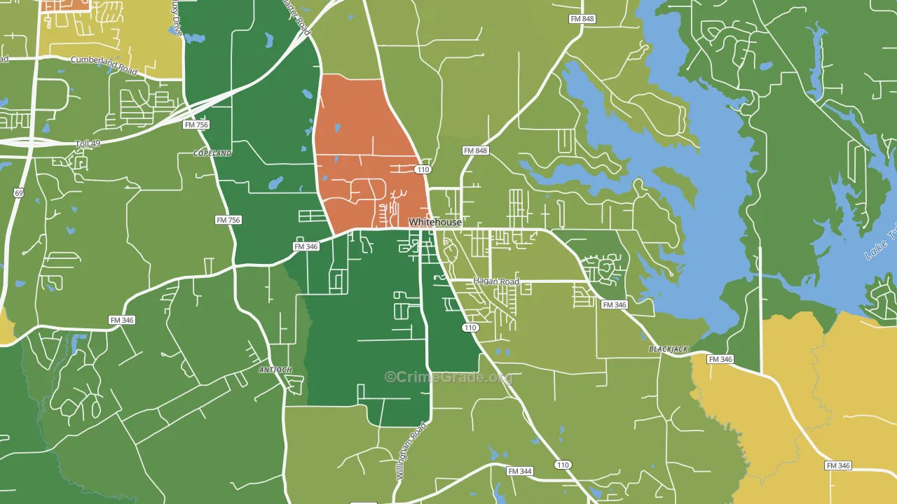 Whitehouse, TX Map of Theft Rates