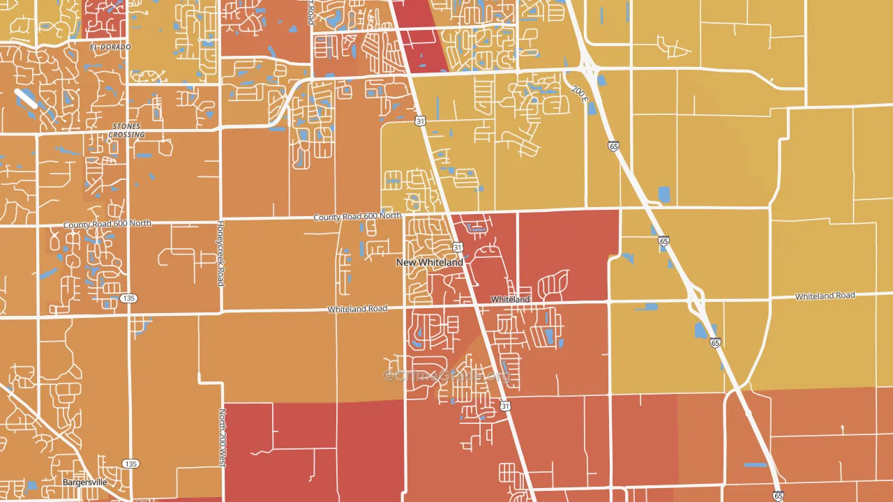 Whiteland, IN Map of Theft Rates