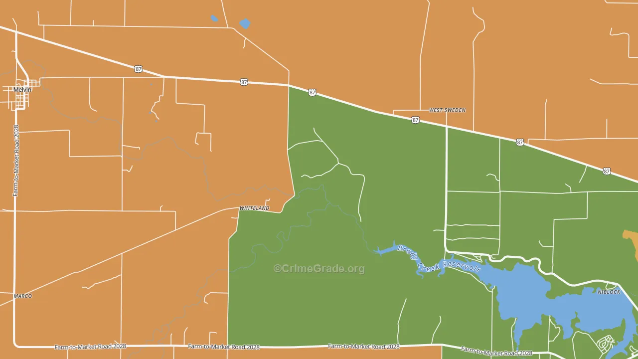 Whiteland, TX Map of Theft Rates