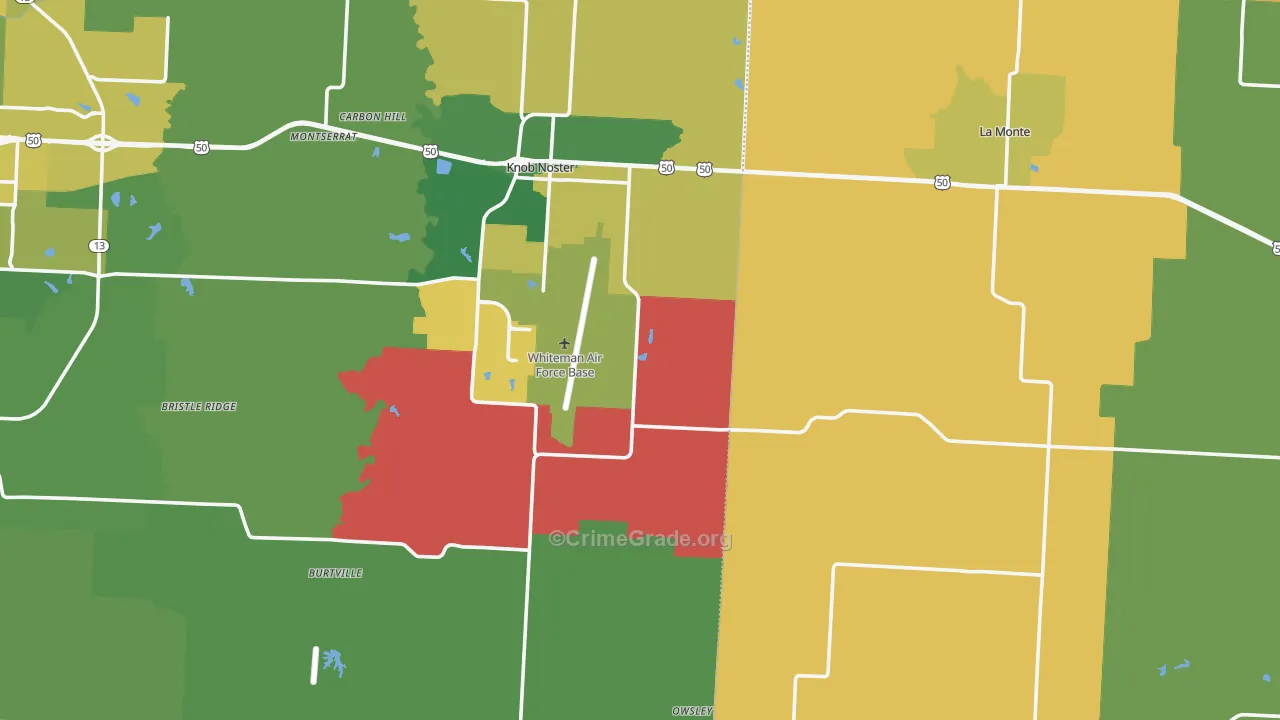 Whiteman Air Force Base, MO Map of Theft Rates