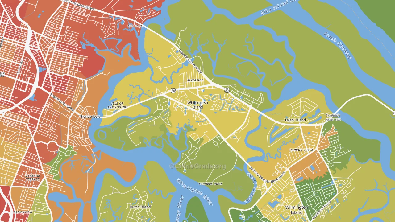 Whitemarsh Island, GA Map of Theft Rates