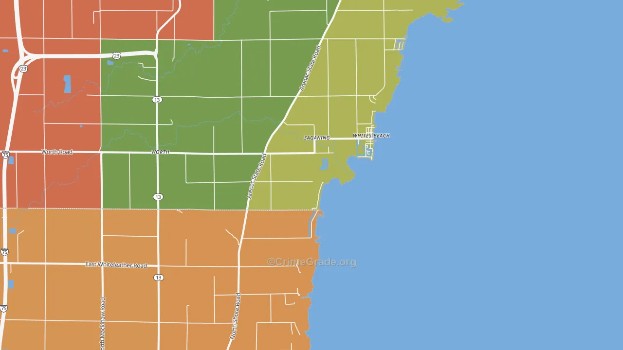 Whites Beach, MI Map of Theft Rates