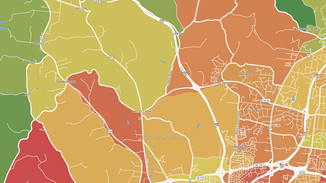 Whites Creek, TN Map of Theft Rates