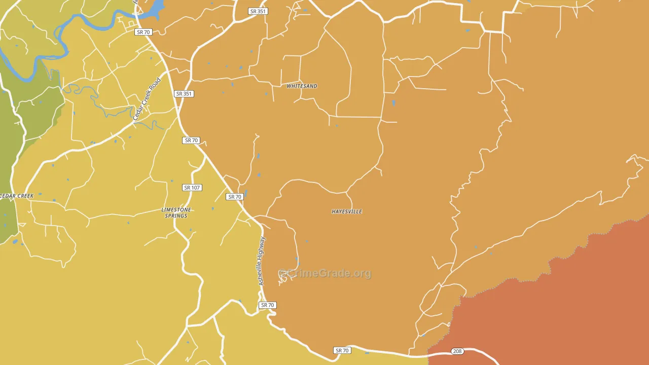 Whitesand, TN Map of Theft Rates