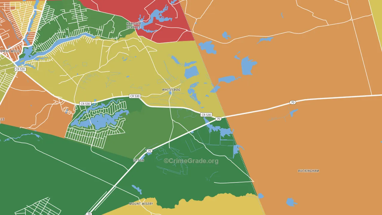 Whitesbog, NJ Map of Theft Rates