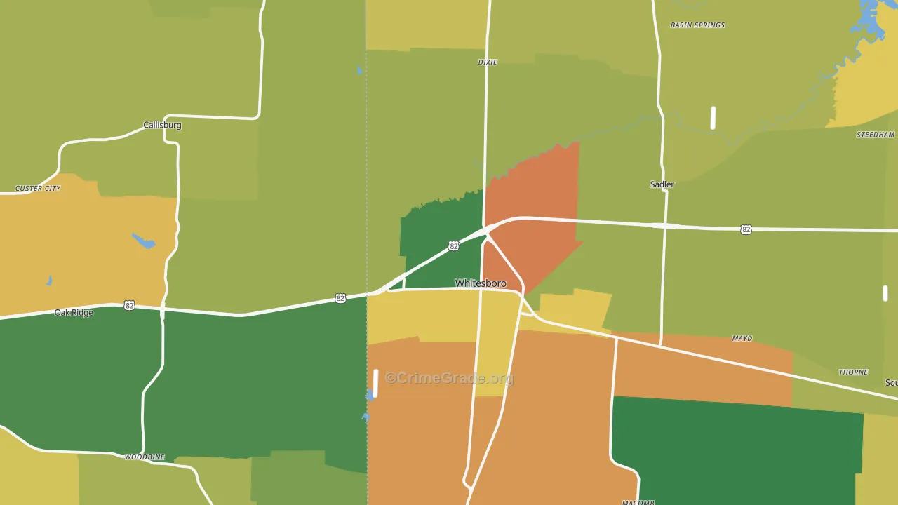 Whitesboro, TX Map of Theft Rates