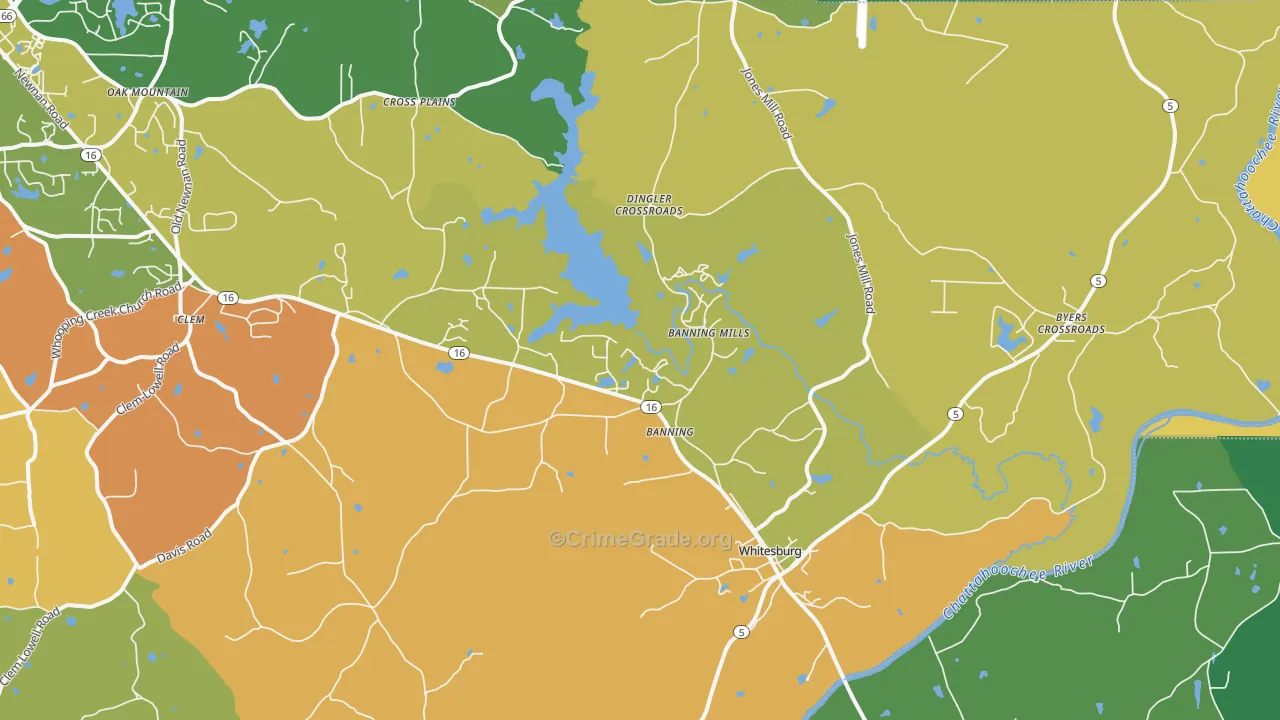 Whitesburg, GA Map of Theft Rates