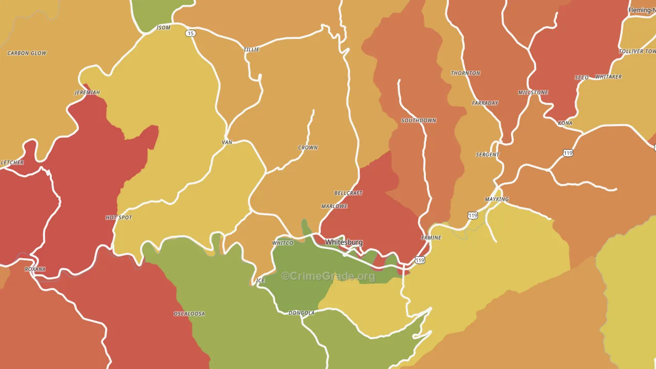 Whitesburg, KY Map of Theft Rates