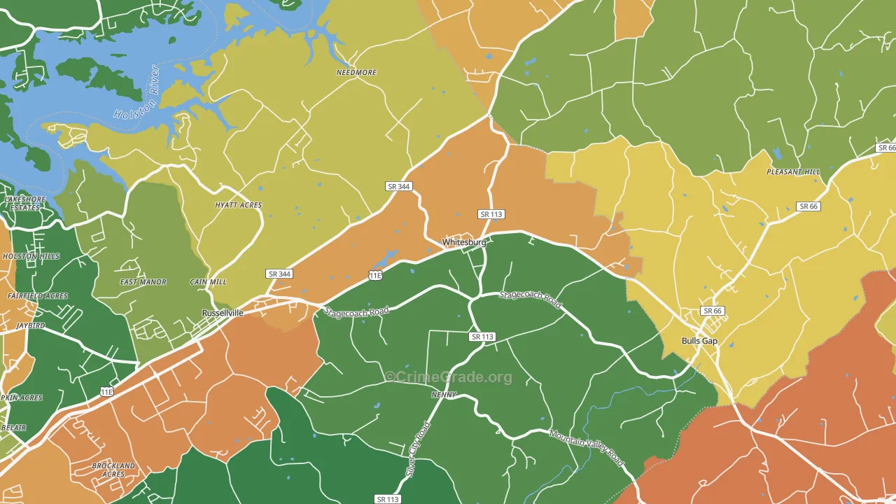 Whitesburg, TN Map of Theft Rates