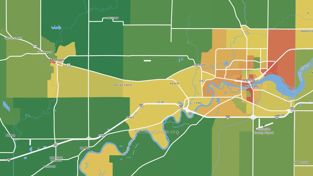 Whiteside County, IL Map of Theft Rates
