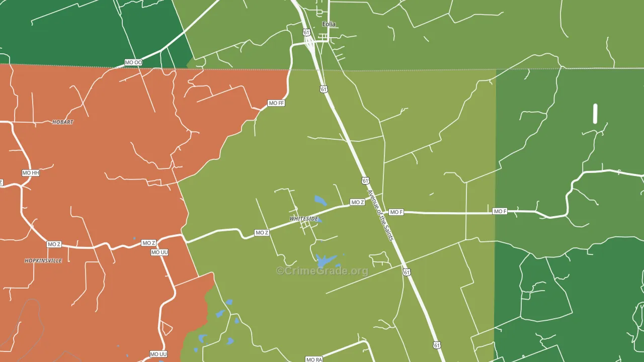 Whiteside, MO Map of Theft Rates