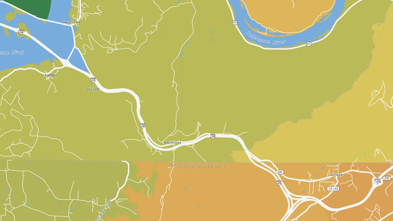 Whiteside, TN Map of Theft Rates