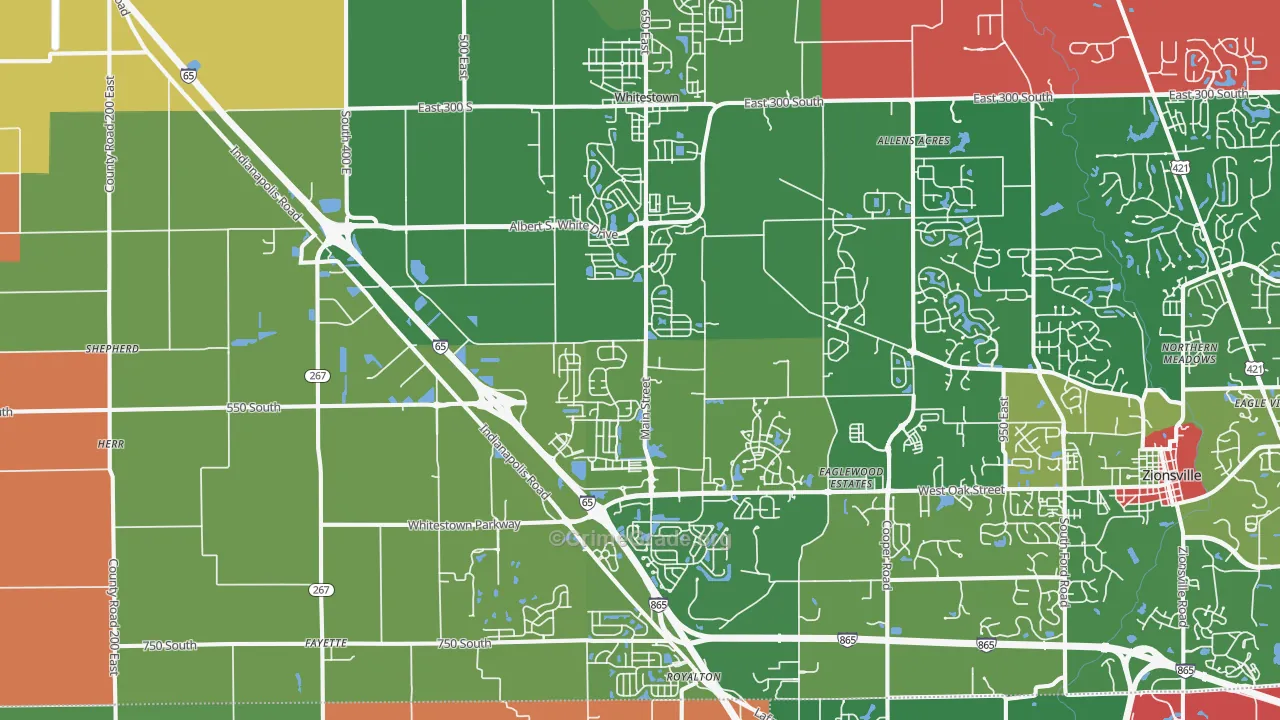 Whitestown, IN Map of Theft Rates