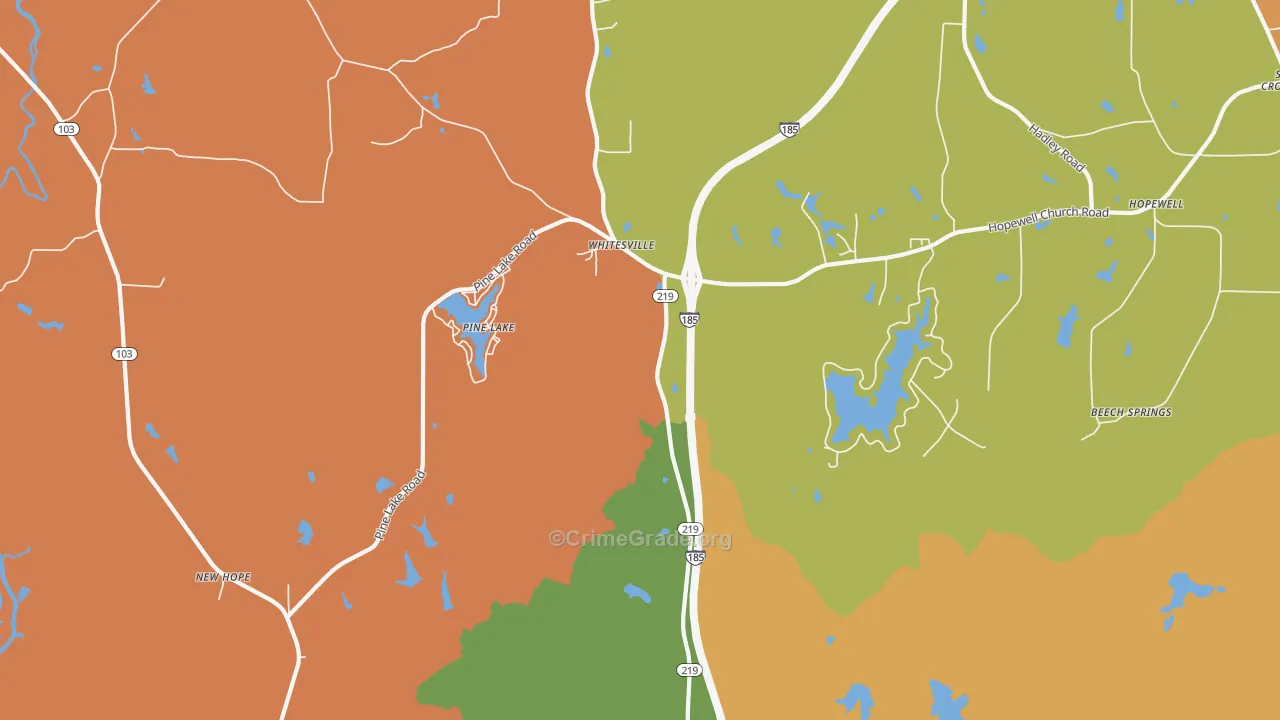 Whitesville, GA Map of Theft Rates