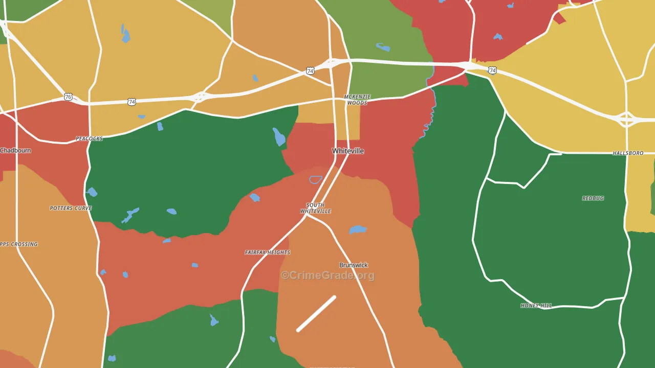 Whiteville, NC Map of Theft Rates
