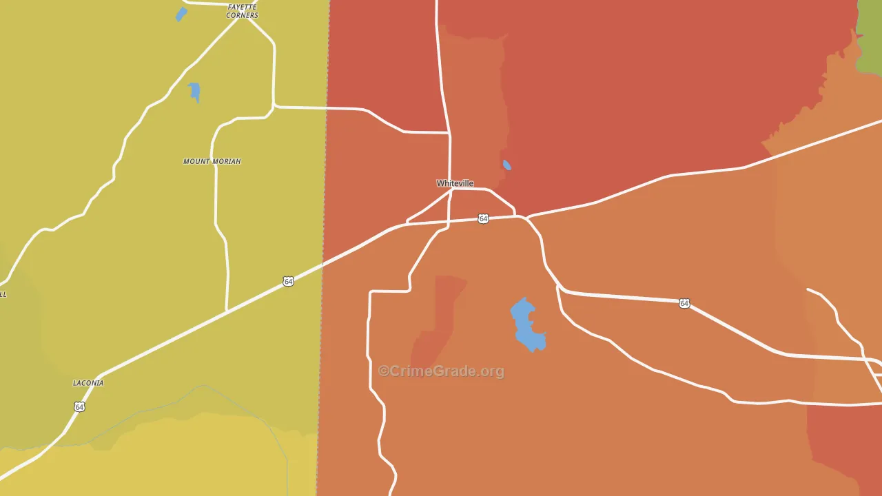 Whiteville, TN Map of Theft Rates