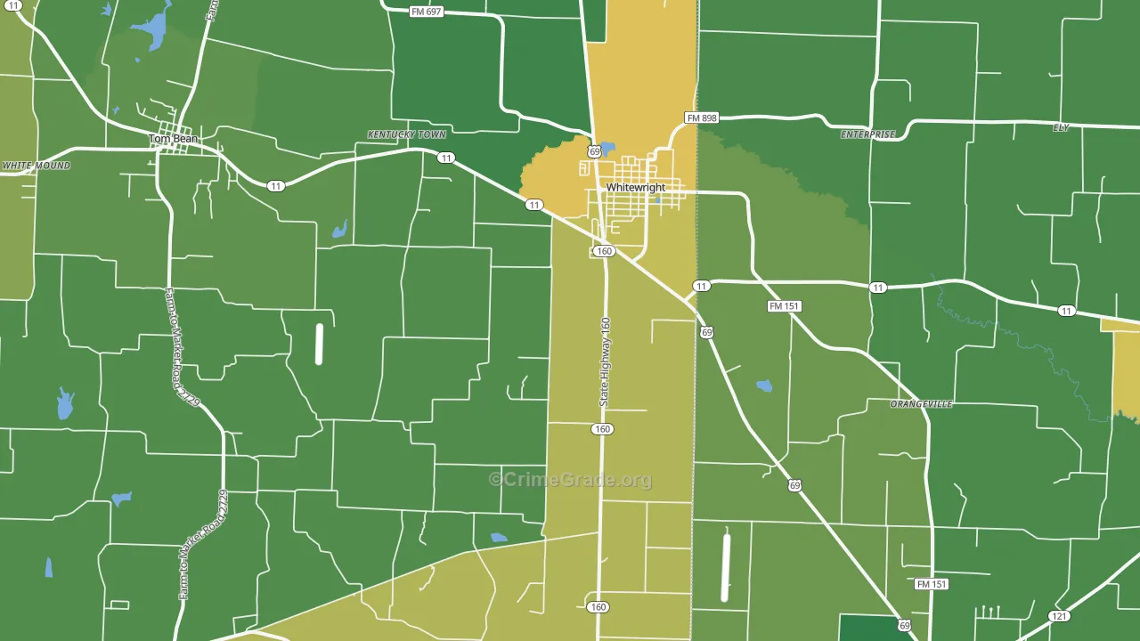 Whitewright, TX Map of Theft Rates