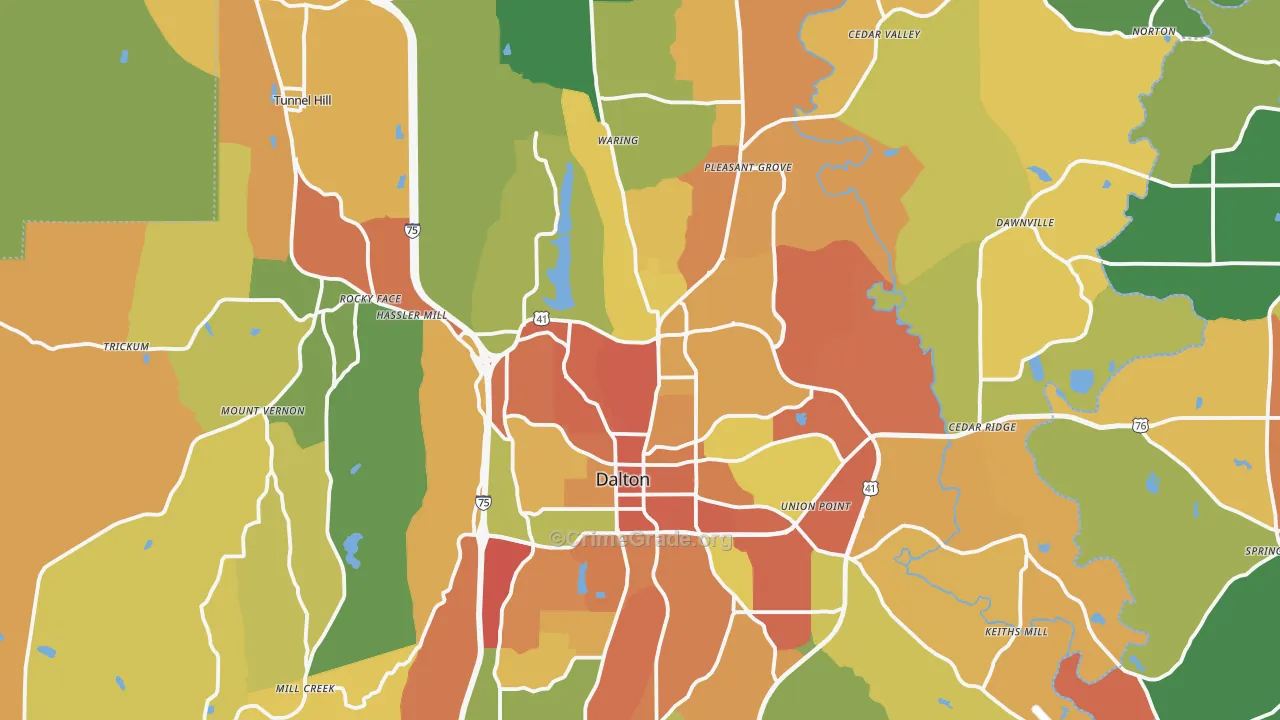 Whitfield County, GA Map of Theft Rates