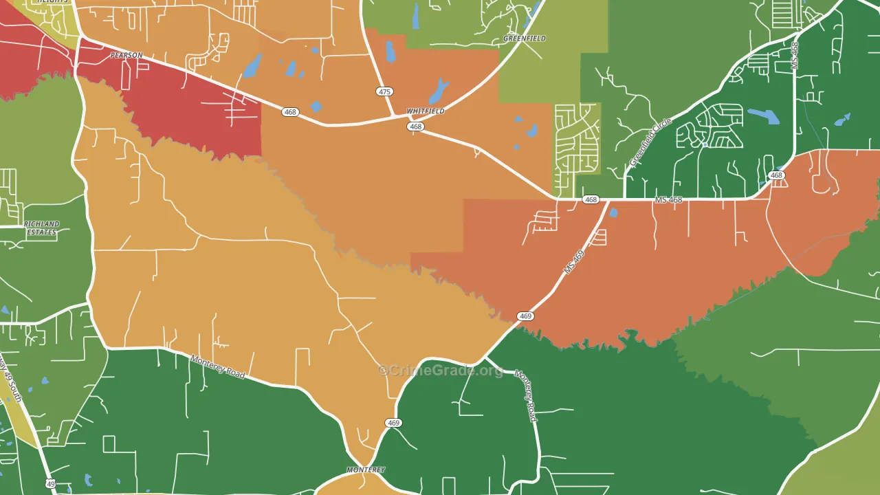 Whitfield, MS Map of Theft Rates