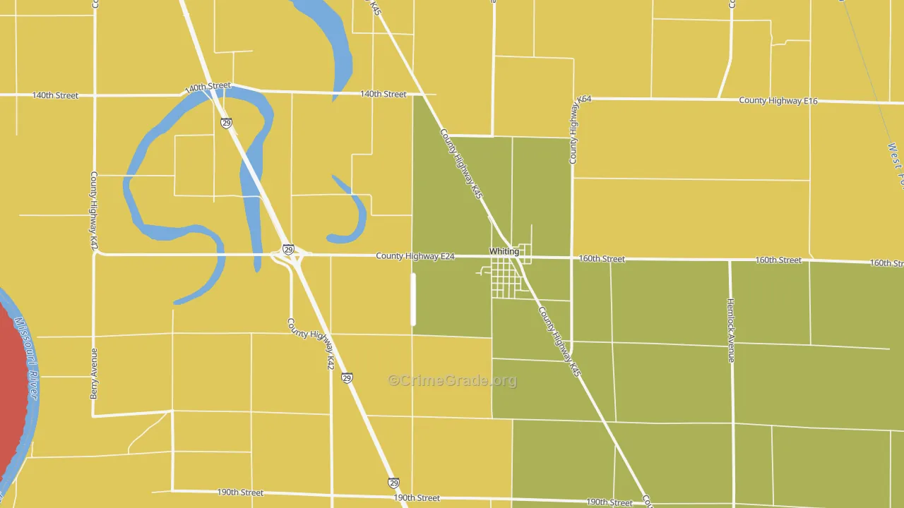 Whiting, IA Map of Theft Rates